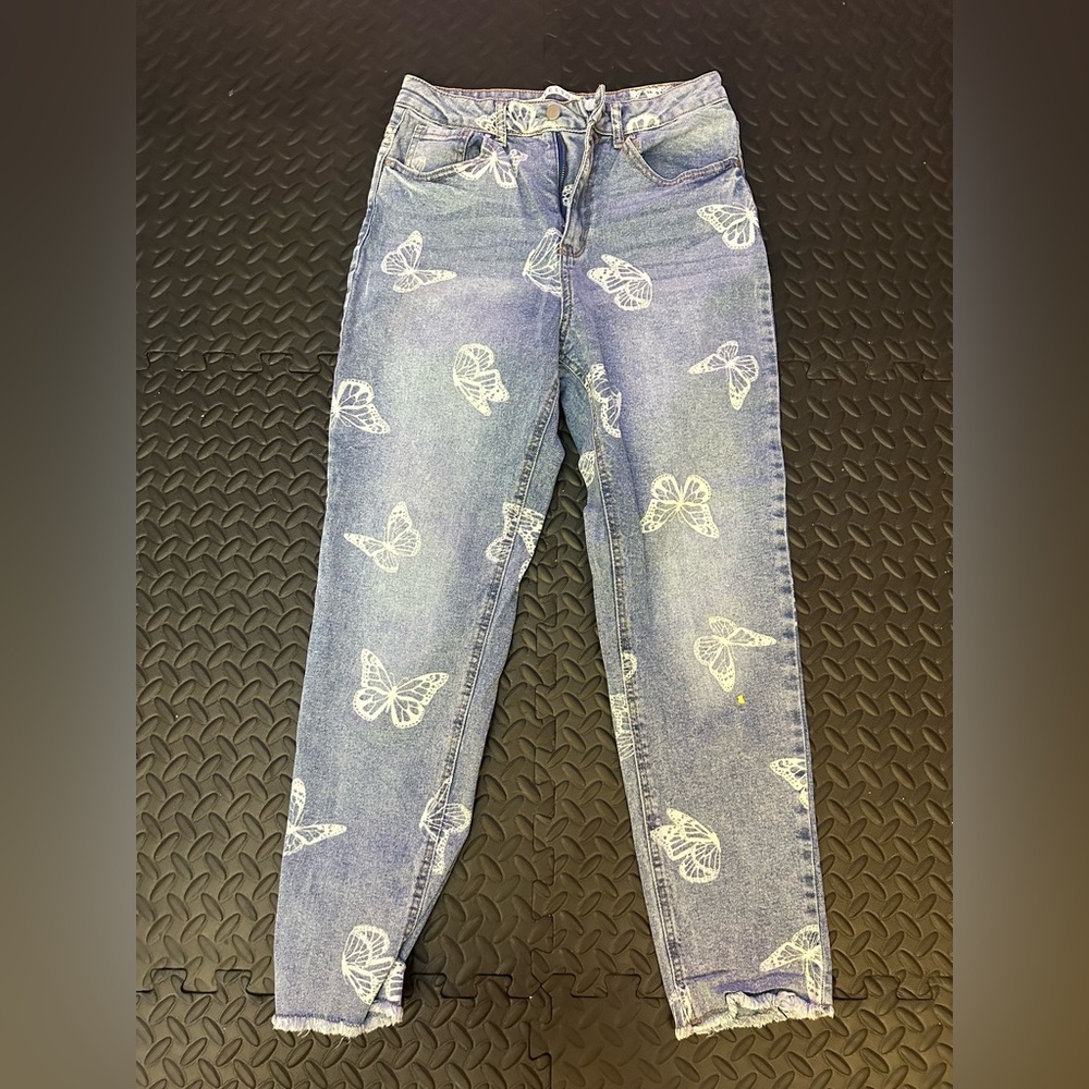 Tinseltown Butterfly Print Skinny Jeans – Size 9 | Y2K Aesthetic Denim